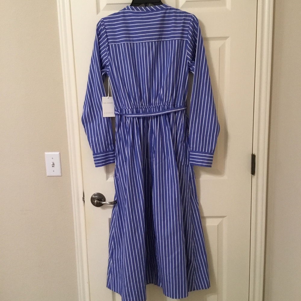 Blue and white striped Cotton Midi Shirtdress Long Sleeves Blue Stripe Waist Tie - Picture 4 of 8
